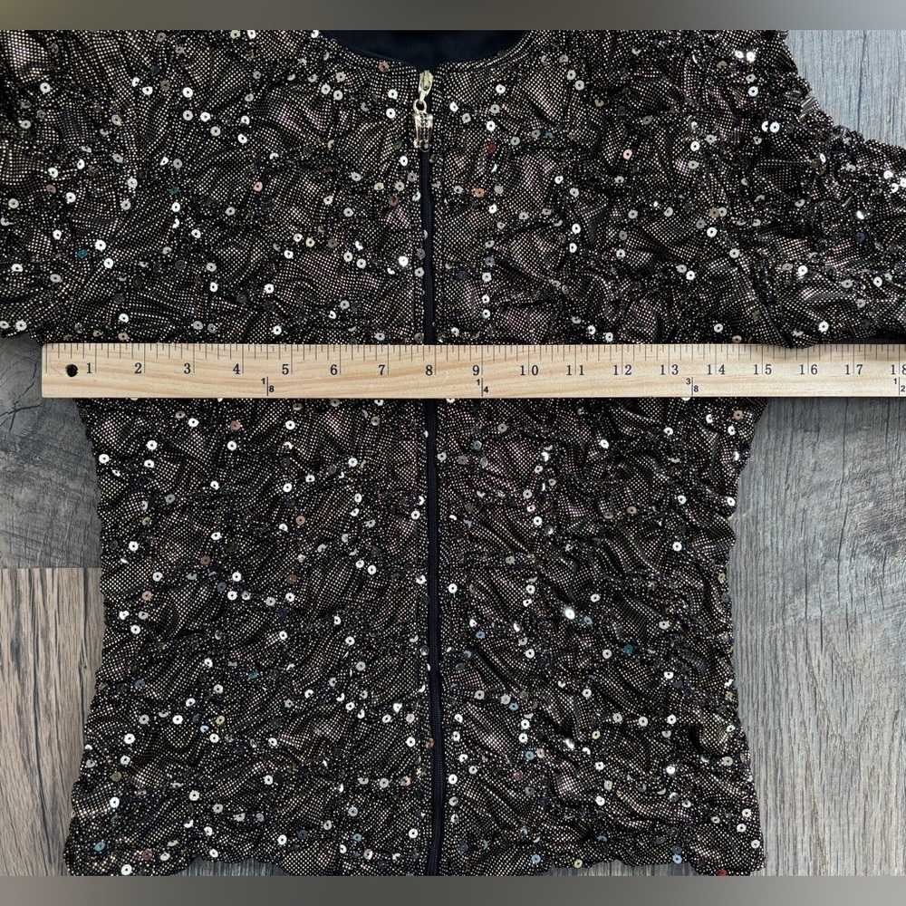 JOSEPH RIBKOFF Metallic Gold Sequin Textured Evening Jacket Size 4US VTG Runched - Picture 4 of 9